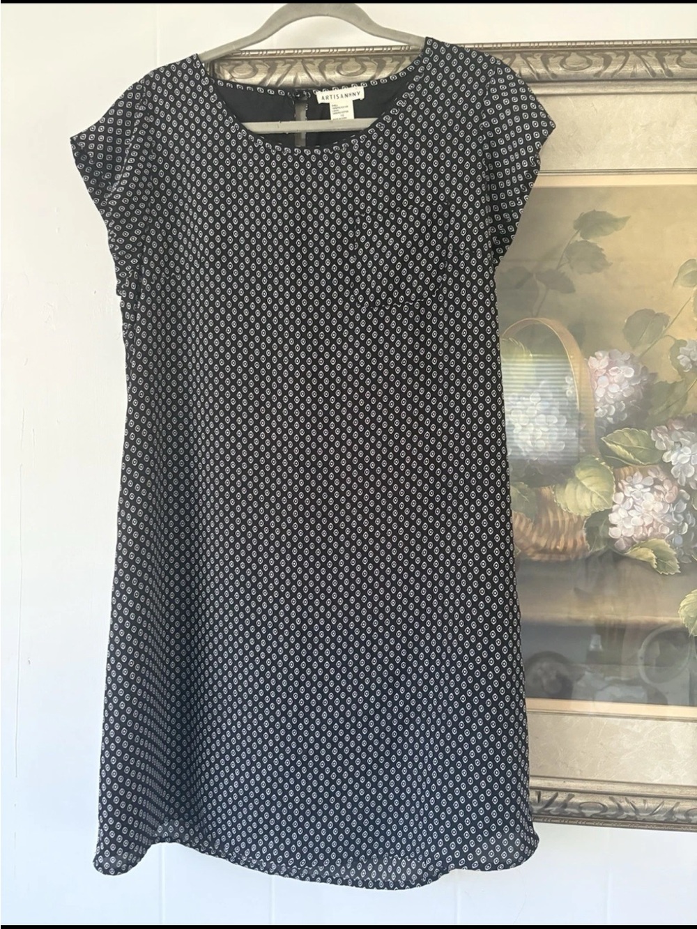 Artisan Navy and White Geometric Cap Sleeve Midi Dress